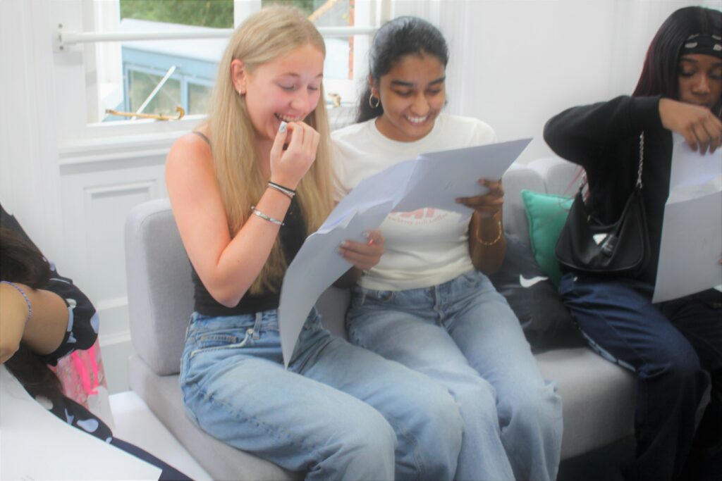 Maisie and Sherina, thrilled at achieving a stellar set of results: “I’m happy - I was nervous with all the news articles. I’m particularly pleased with my Maths and Science which were all 9s.”