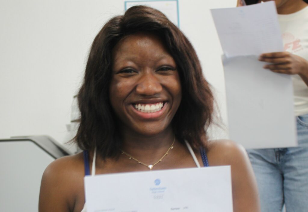 Tabitha, receiving her top grades this morning: “I’m ecstatic! I’m really really happy. I worked hard for my RS grade after my mocks and in Art I went up two grades from a 7 in my mocks to a 9.”